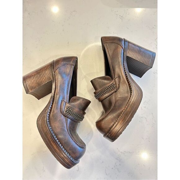 LEI vintage 90s y2k chunky brown platform Oxford shoes heels 8.5 - Picture 1 of 7
